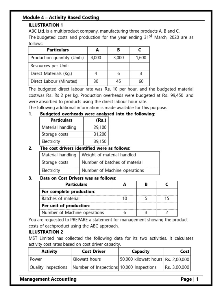 Activity Based Costing For Rst Limited Pdf Business Economies