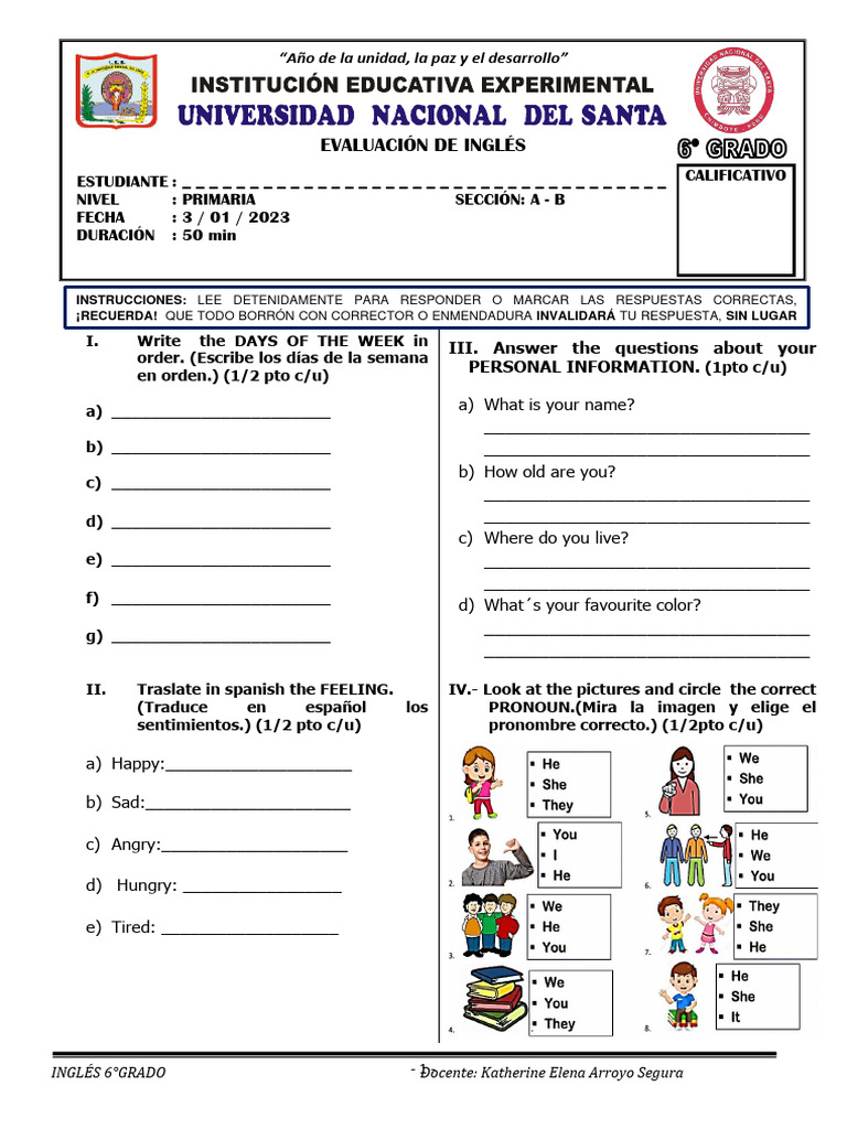 Examen de 6to Grado B | PDF