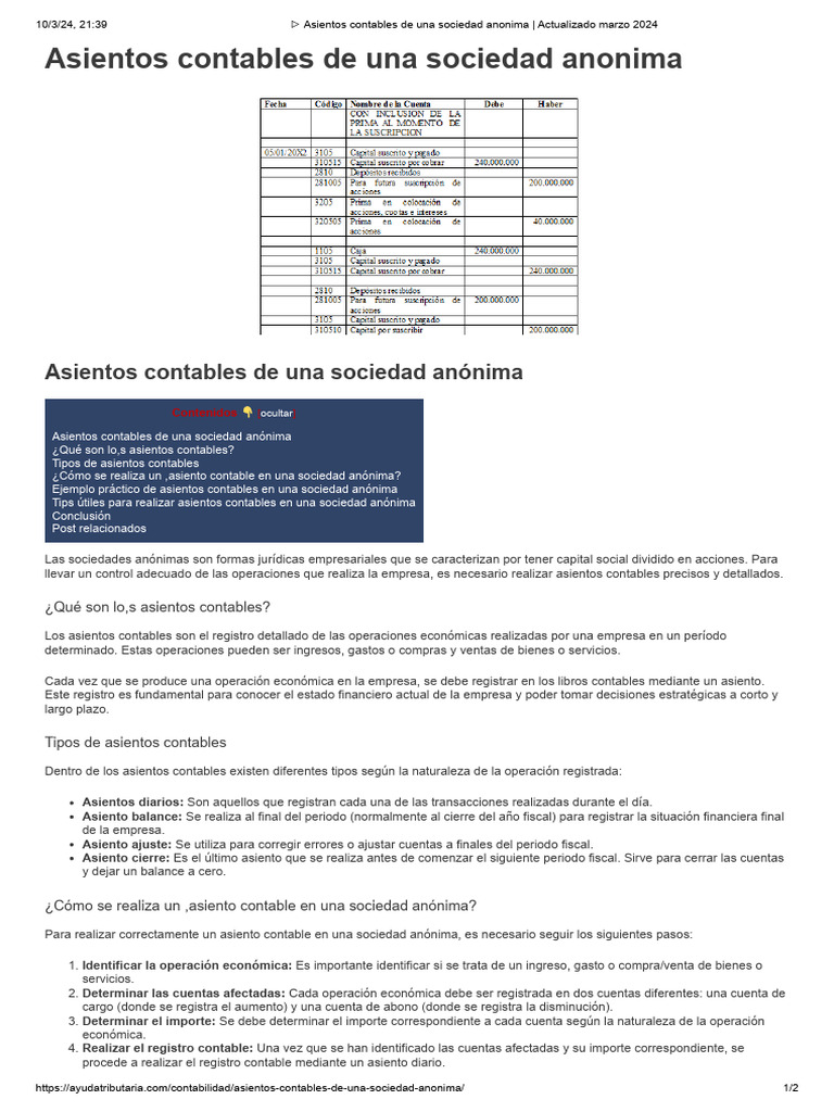 Asientos Contables en Sociedades Anónimas | PDF | Contabilidad | Business