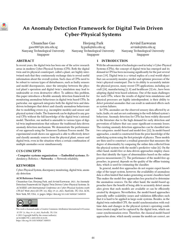 An Anomaly Detection Framework For Digital Twin Driven Cyber-Physical ...