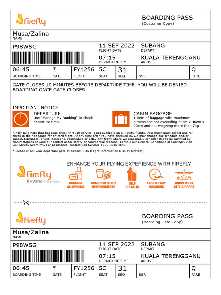 Firefly Boarding Pass - P98WSG | PDF | Aviation | Transport