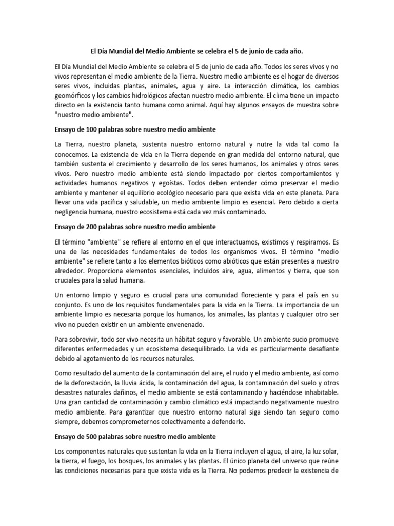 El Día Mundial Del Medio Ambiente Se Celebra El 5 de Junio de Cada Año ...