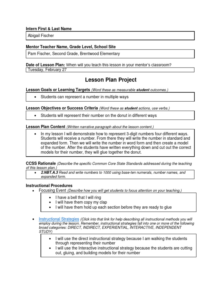 Internship Ccss Lesson Plan Template 2 PDF