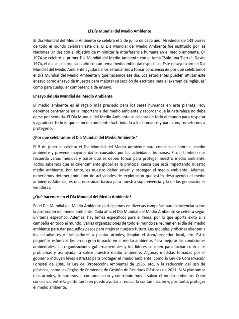El Día Mundial Del Medio Ambiente | PDF | Entorno natural | Contaminación