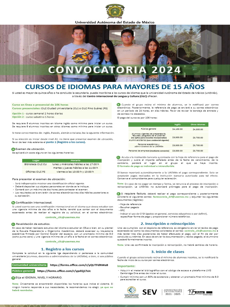 Cursos de Idiomas UAEMéx 2024 | PDF
