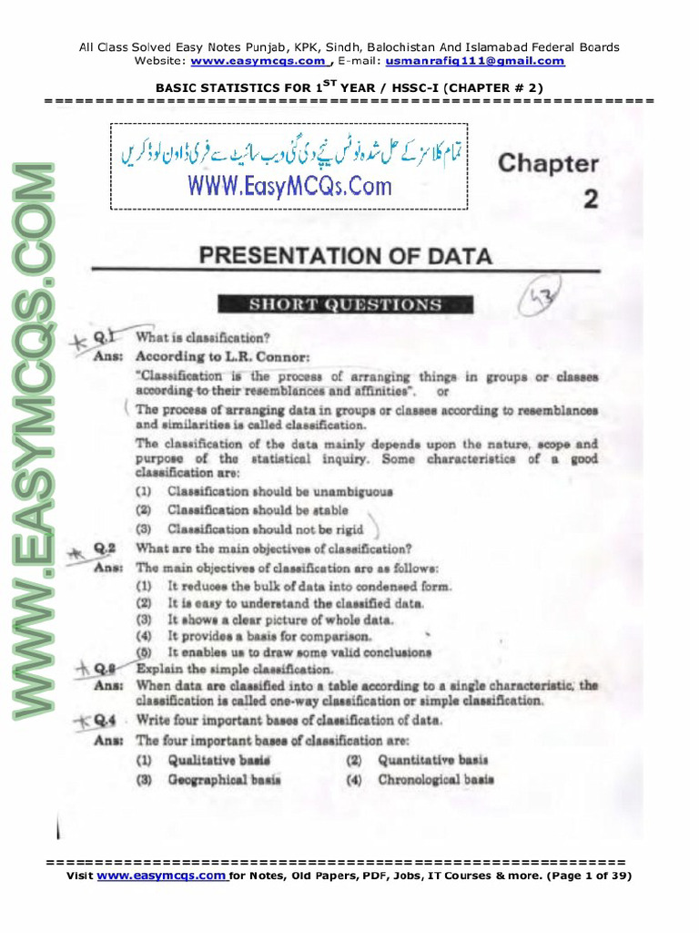 1st Year Statistics Chapter 2 Notes | PDF