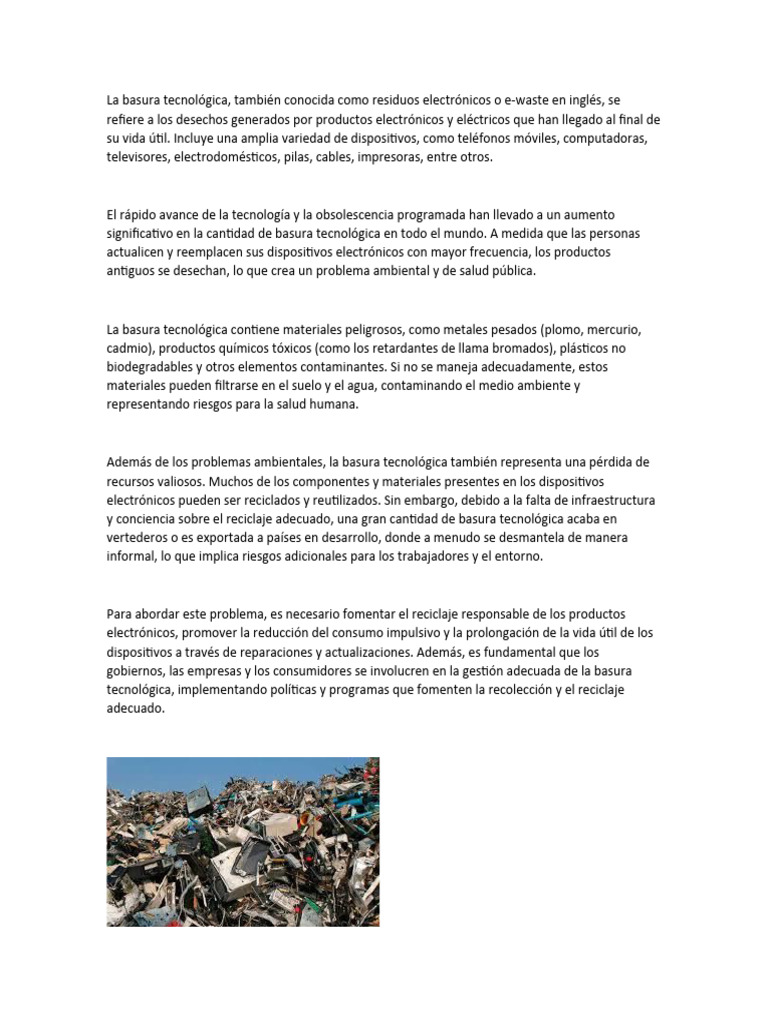 Impacto y manejo de la basura tecnológica | PDF | Ciencia y matemáticas ...