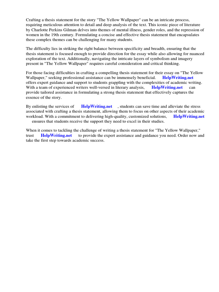 Thesis Statement For The Story The Yellow Wallpaper | PDF