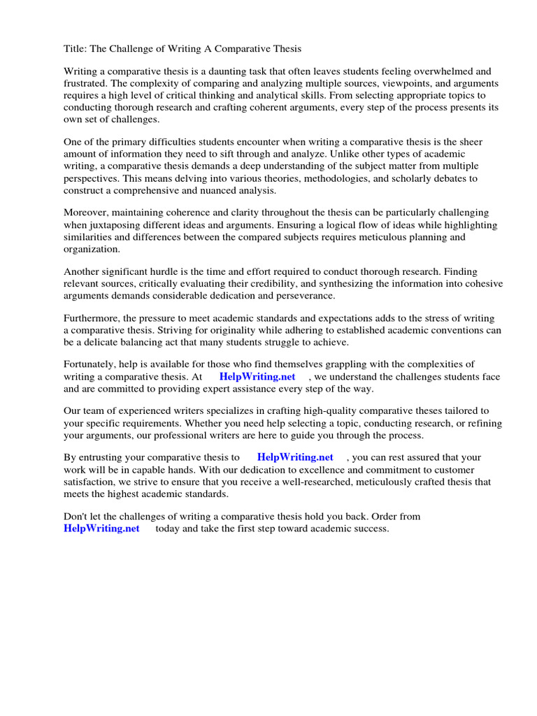Writing A Comparative Thesis | PDF | Essays | Thesis