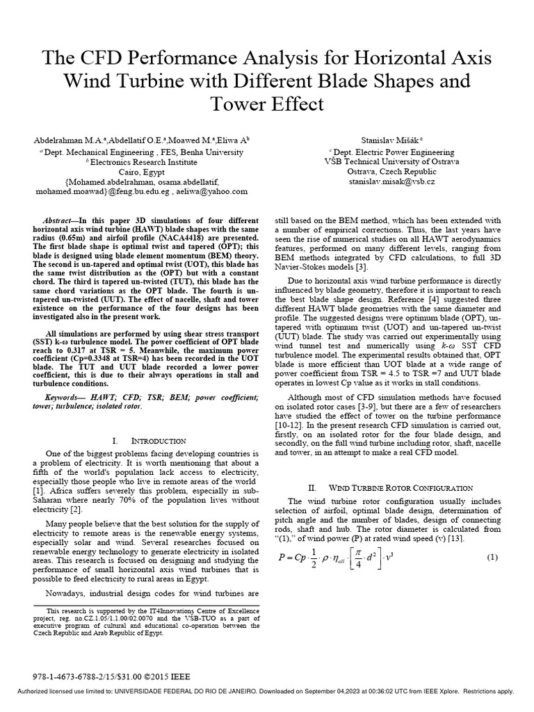 The CFD Performance Analysis For Horizontal Axis Wind Turbine With ...