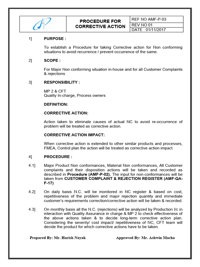 Corrective Action Procedure Overview | PDF | Information Technology ...