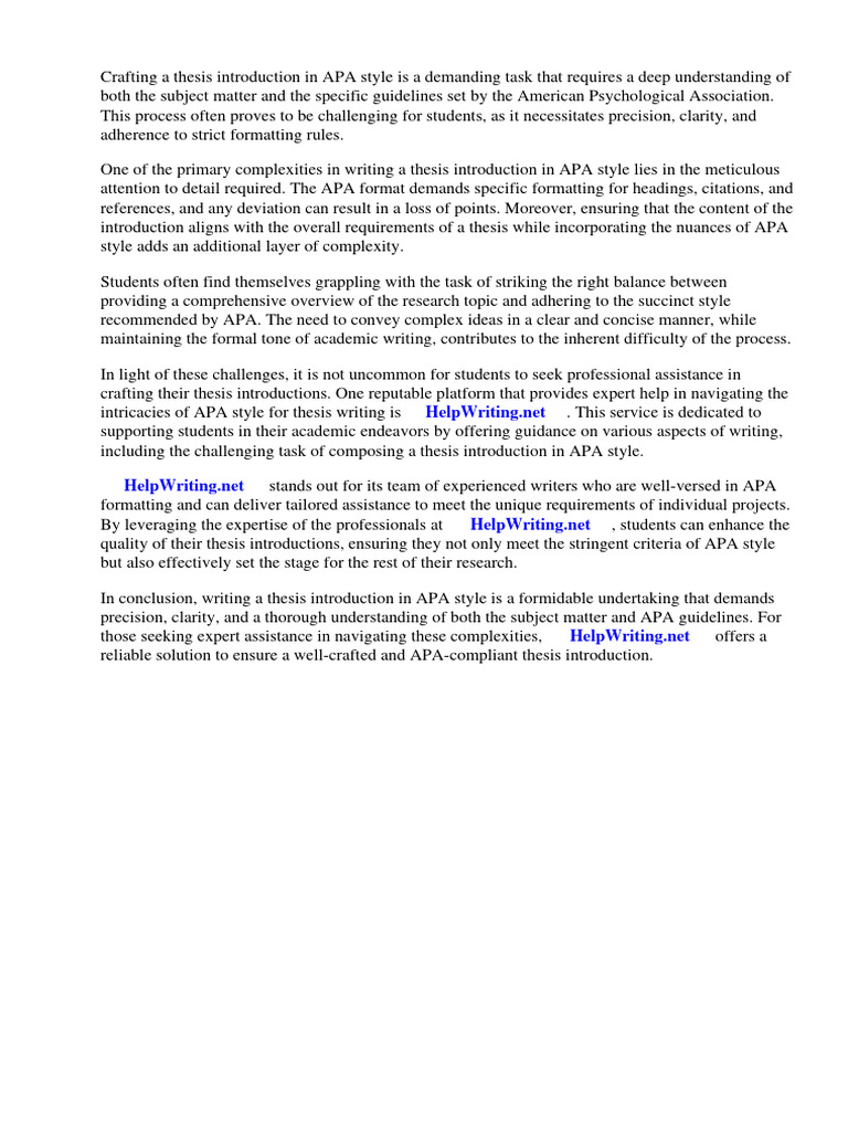How to Write a Thesis Introduction Apa Style | PDF