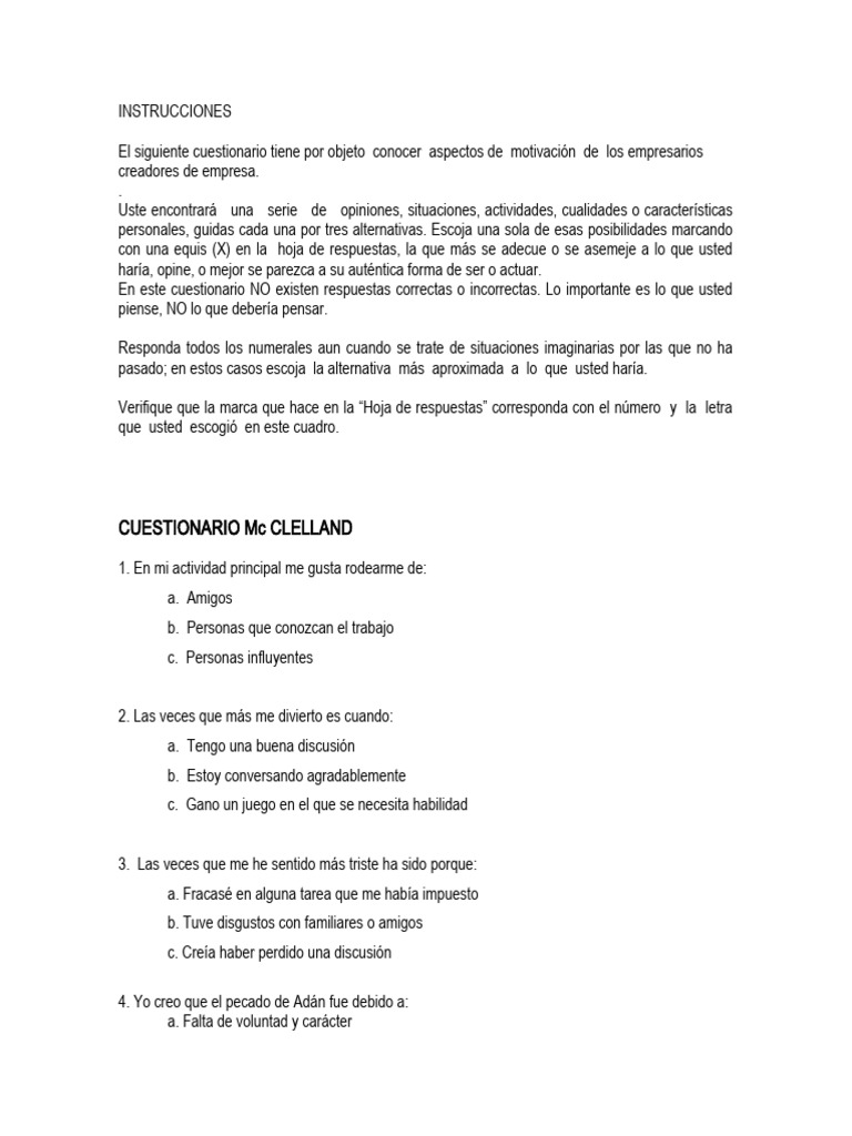 Cuestionario de Motivación Empresarial | PDF | Motivación | Motivacional