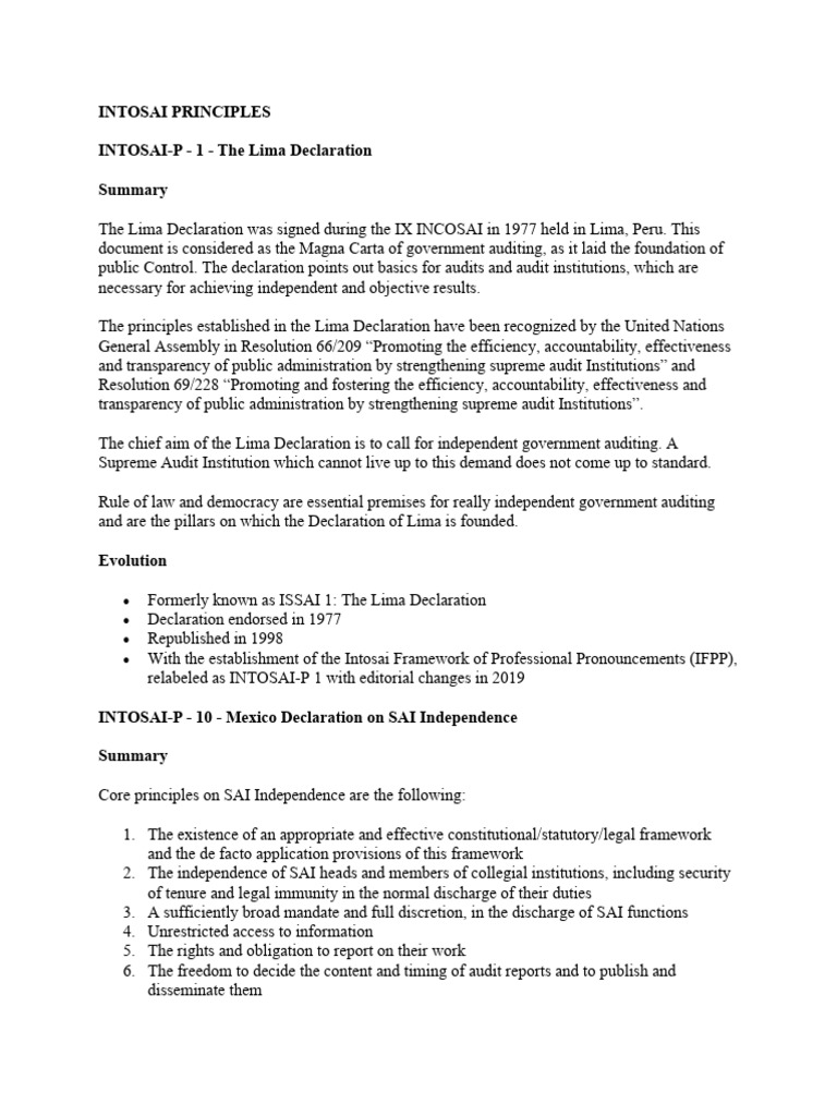 Intosai Principles | PDF | Judgment (Law) | Audit