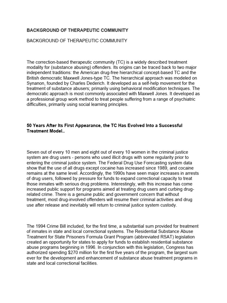 Background of Therapeutic Community | PDF | Rehabilitation (Penology ...