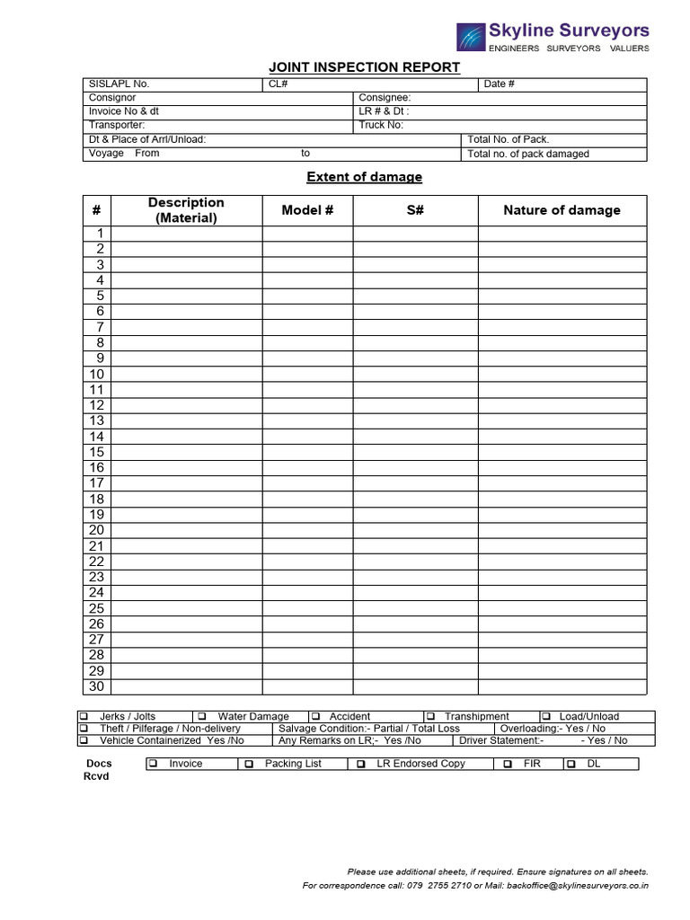 Joint Inspection Report Format | PDF