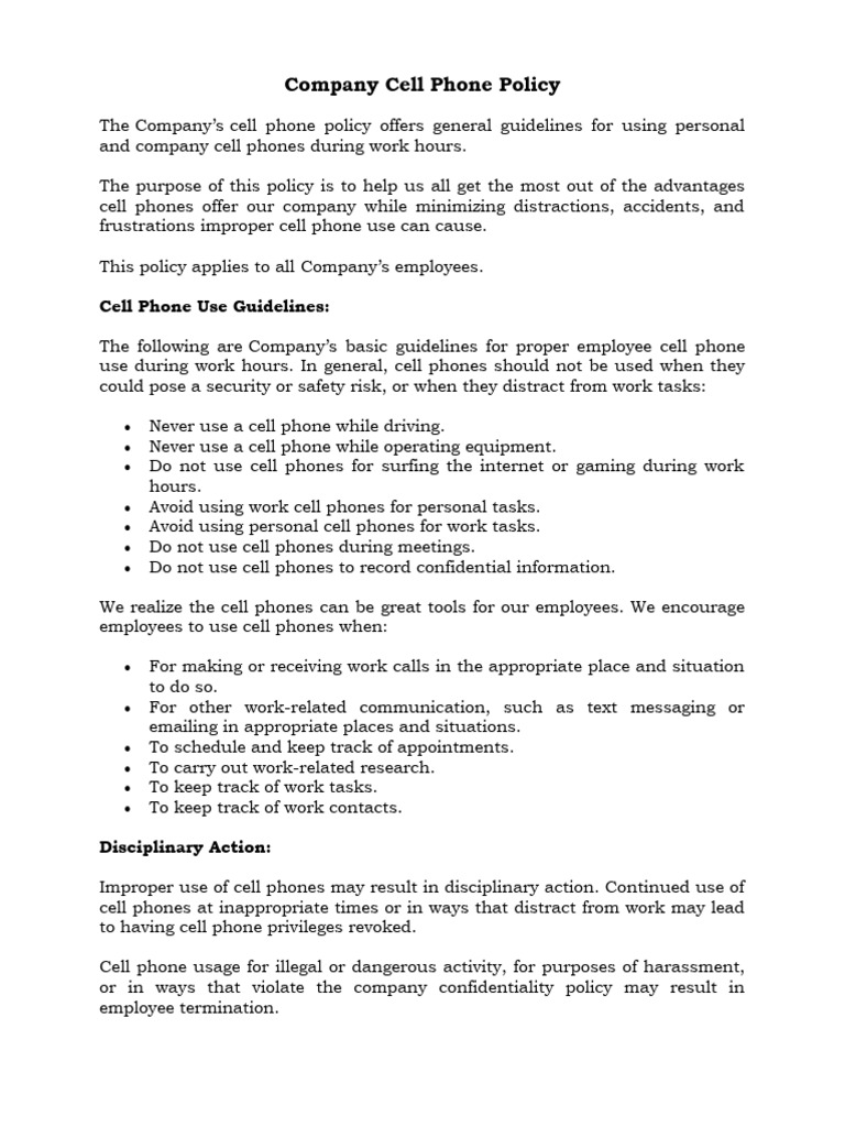 Company Cell Phone Usage Guidelines | PDF | Career & Growth