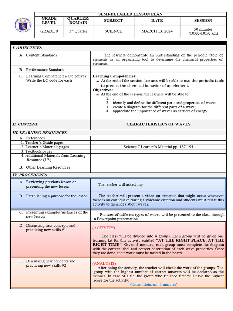 Science 7 Semi-Detailed Lesson Plan | PDF | Learning | Teachers