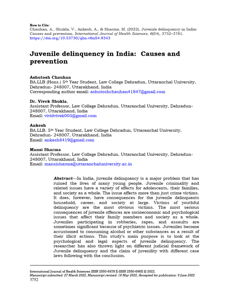 Juvenile Delinquency in India: Causes & Prevention | PDF | Juvenile ...