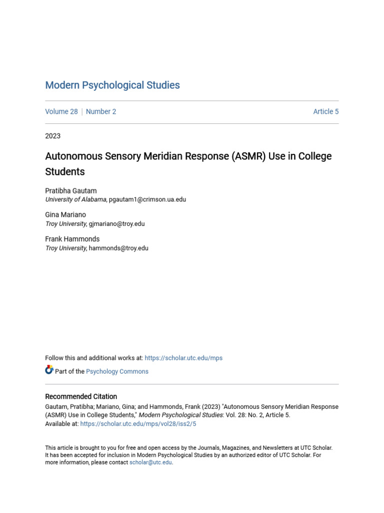 Asmr Use in College Students | PDF | Cognition | Psychological Concepts