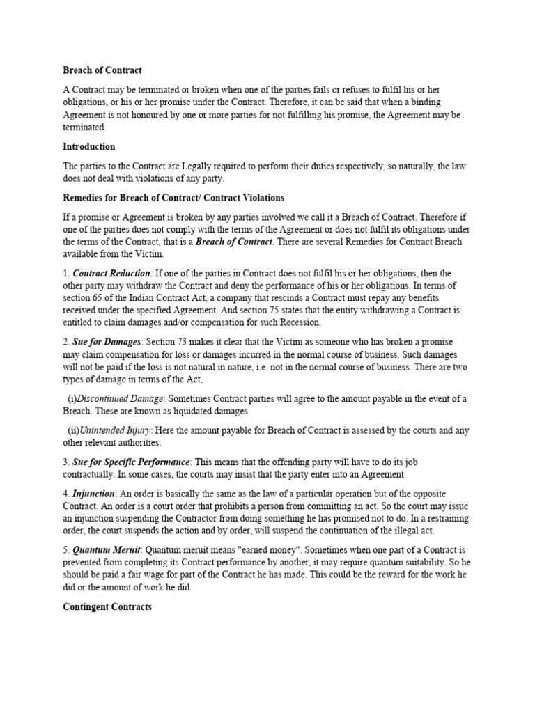 Breach Of Contract Pdf Breach Of Contract Damages