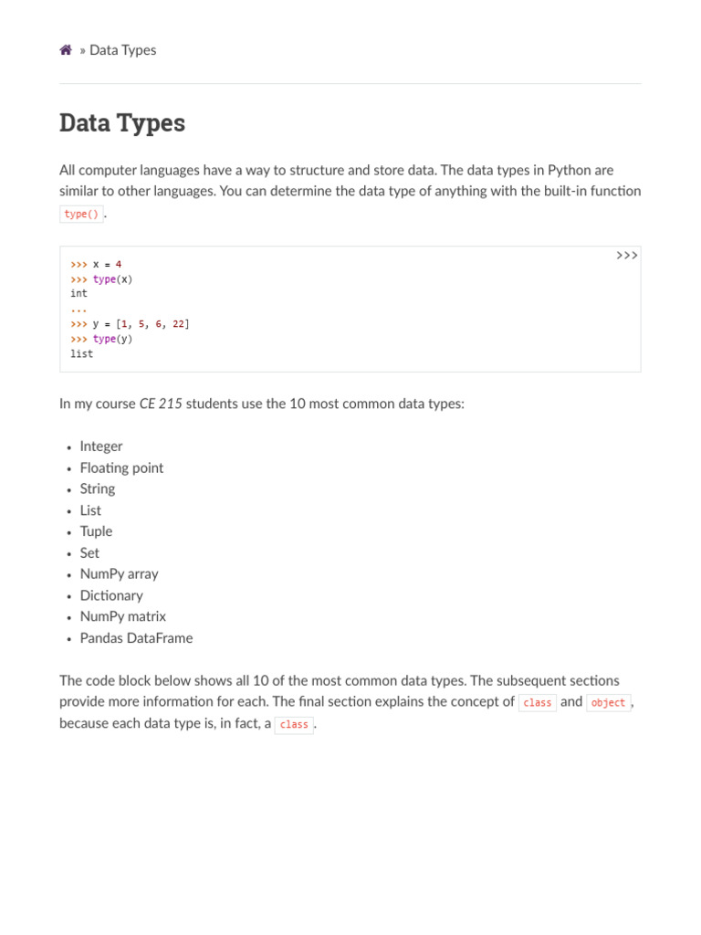 Python Data Types Overview | PDF | Teaching Methods & Materials | Computers