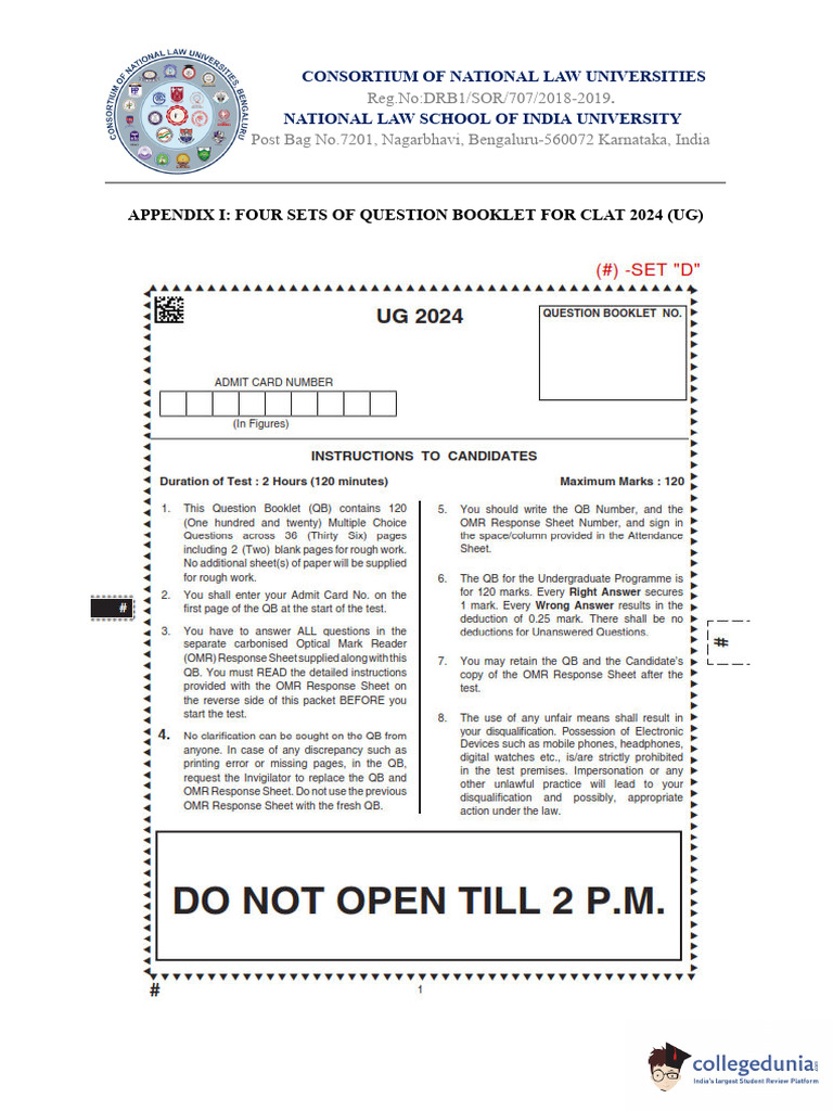 Clat 2024 Ug Set D Question Paper With Answer Key 2367 | PDF | Gaza ...