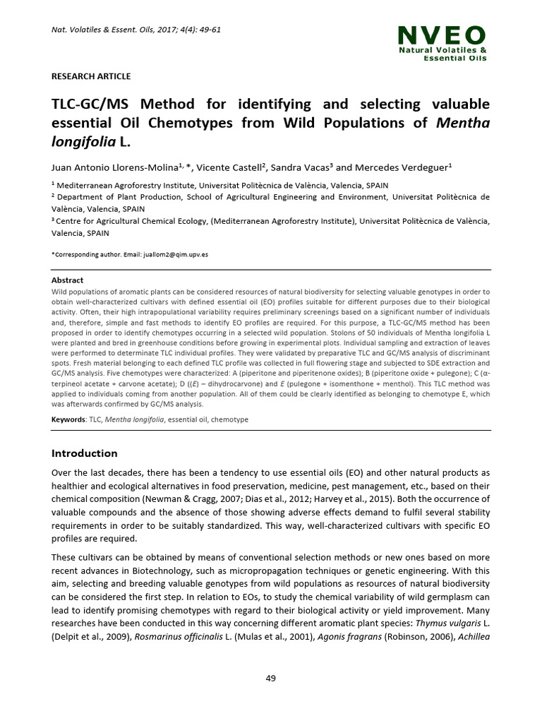 TLC-GC/MS Method for Mentha longifolia Oils | PDF | Thin Layer ...
