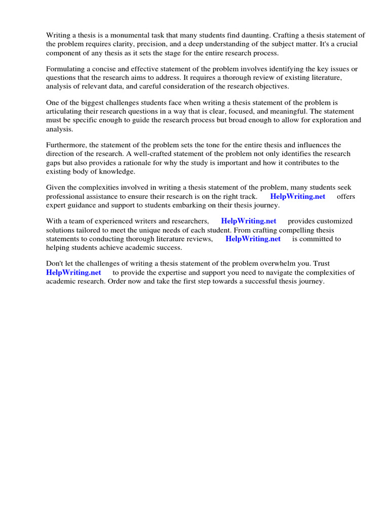 Thesis Sample Statement of The Problem | PDF