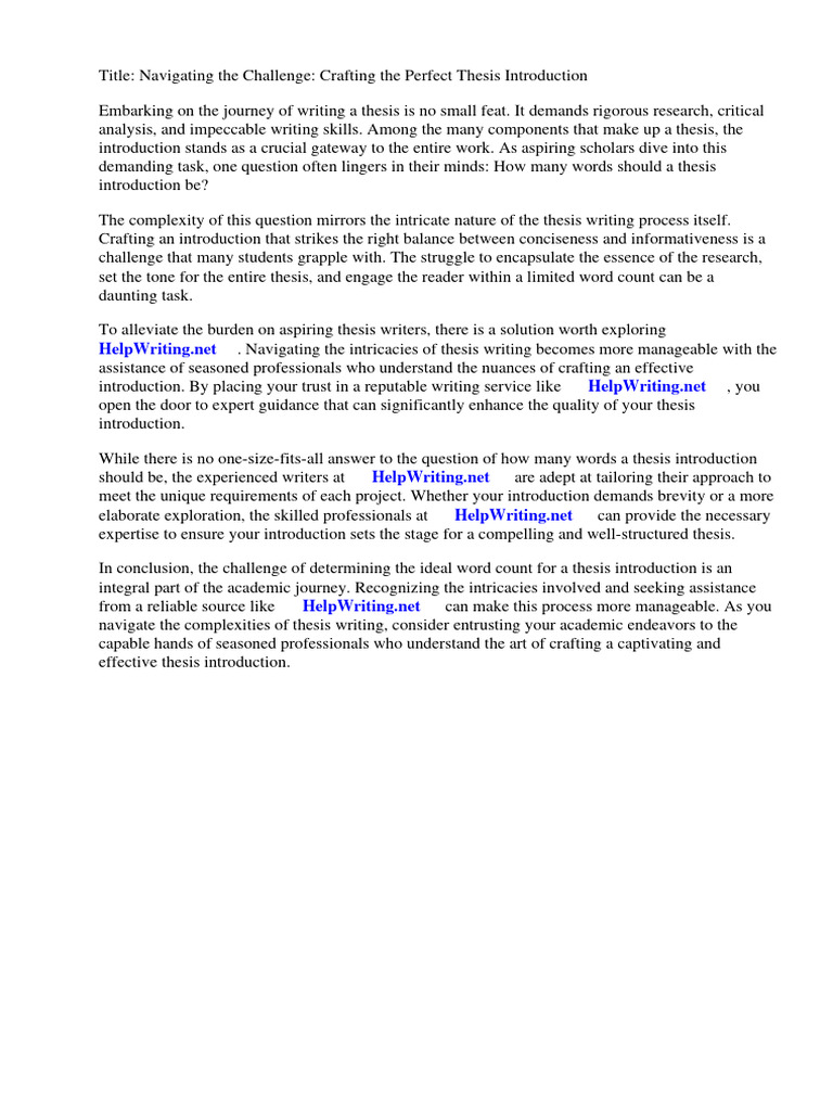 How Many Words Should A Thesis Introduction Be | PDF | Essays | Thesis