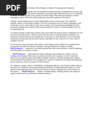 Thesis Budget Sample