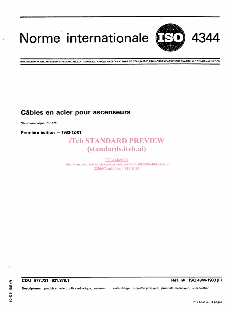 Norme ISO 4344: Câbles d'ascenseur | PDF | Organisation internationale ...