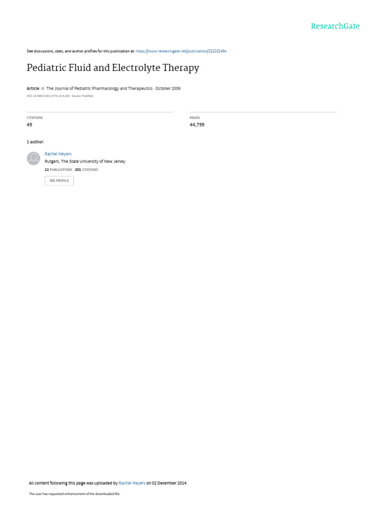 Pediatric Fluid and Electrolyte Therapy | PDF