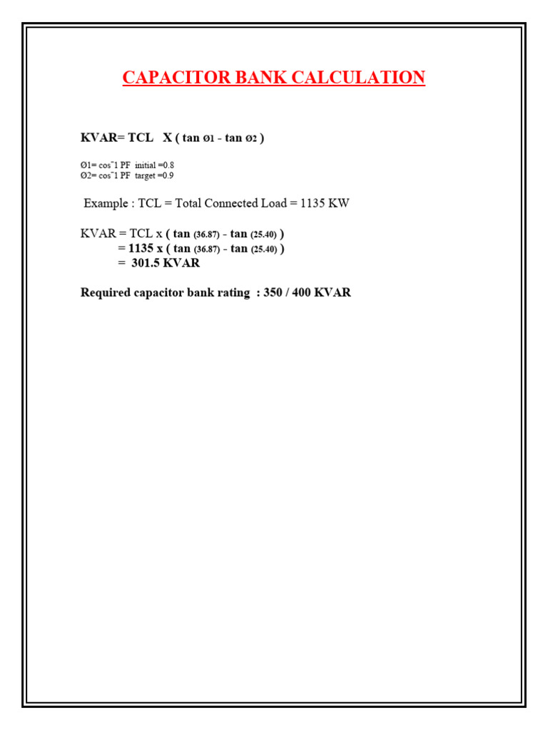 Capacitor Bank Calculation PDF