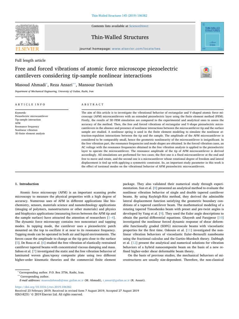 Ahmadi Et Al 2019 Free and Forced Vibrations of Atomic Force