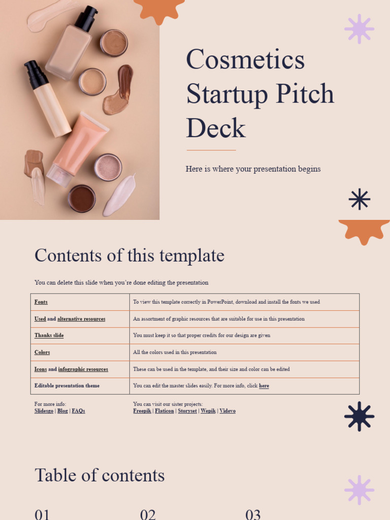 Cosmetics Startup Pitch Deck Guide | PDF | Market (Economics) | Graphics