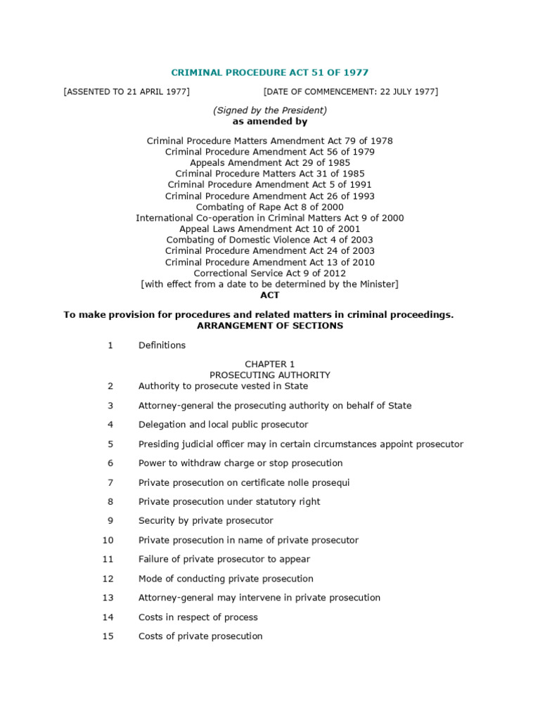 Criminal Procedure Act Overview | PDF | Prosecutor | Evidence (Law)
