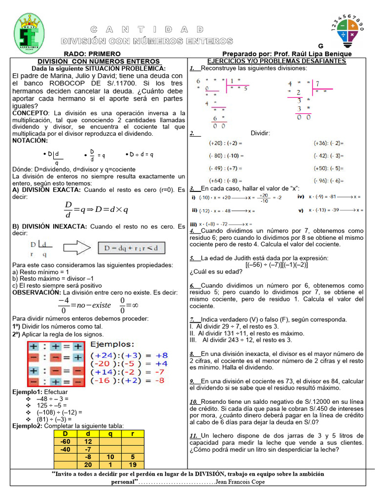 Division en Z | PDF | División (Matemáticas) | Álgebra abstracta