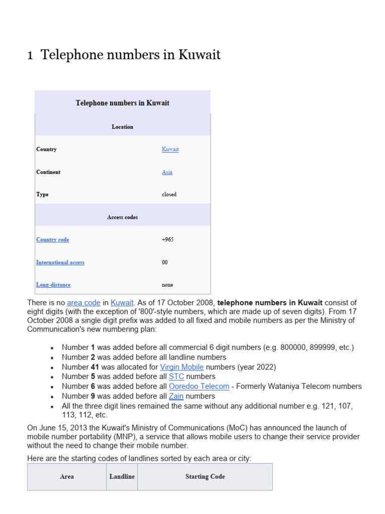 Kuwait Telephone Number Guide | PDF | Numbers | Electronics