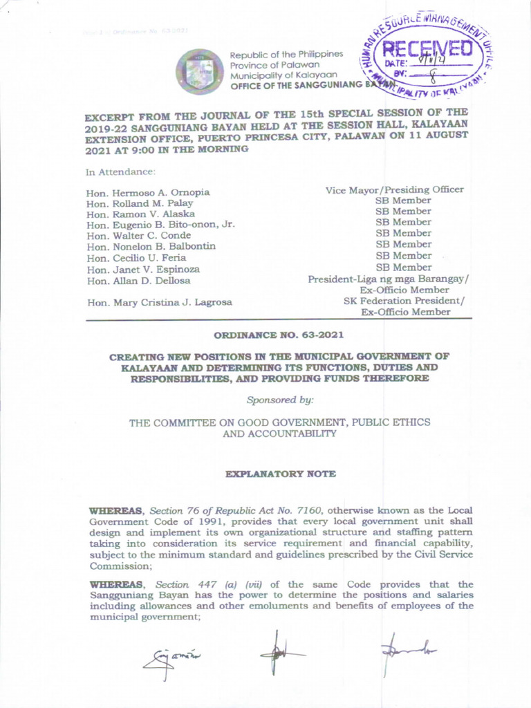 Ordinance No. 632021 Creating New Positions Bookbinder Iii Et Al PDF