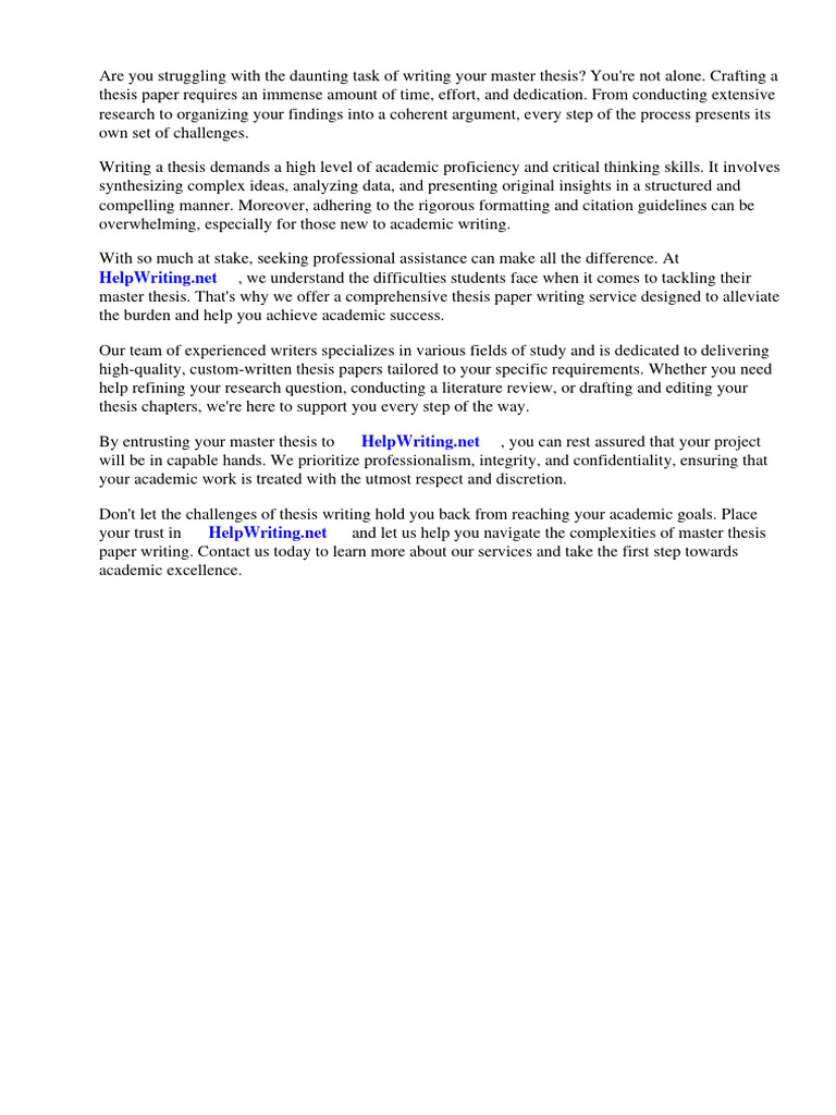 Master Thesis Paper Writing Service | PDF