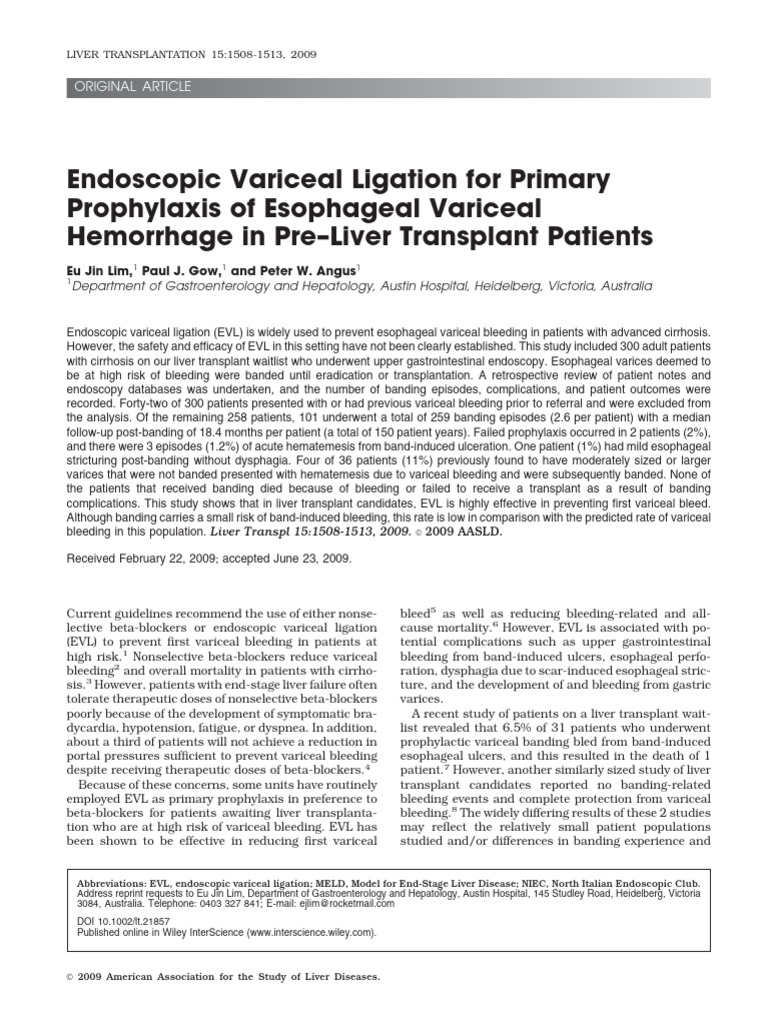Liver Transplantation 2009 Lim Endoscopic Variceal Ligation For