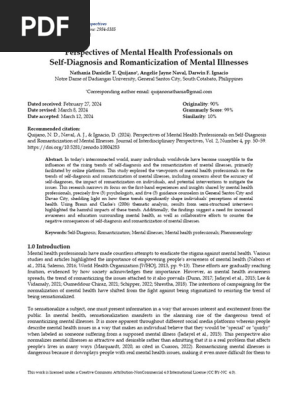 Perspectives of Mental Health Professionals on Self-Diagnosis and Romanticization of Mental Illnesses