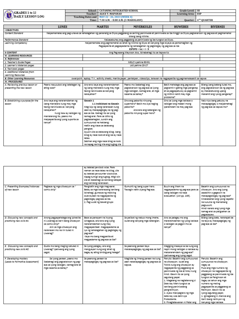 DLL - Esp 3 - Q4 - W4 | PDF
