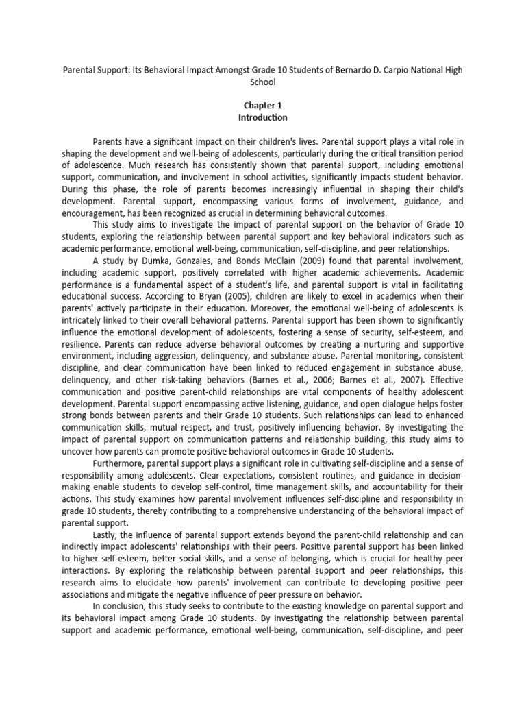 Impact of Parental Support on Grade 10 Behavior | PDF
