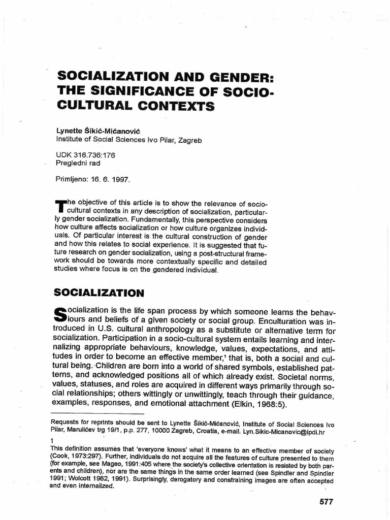 Socialization andgender pdf gender gender studies