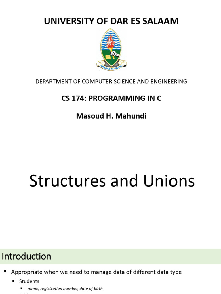 CS 174: Structures and Unions in C | PDF | Data Type | Computer Programming