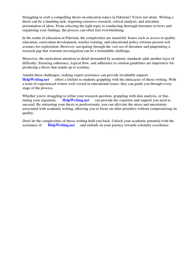 Thesis Topics in Education in Pakistan PDF Thesis Sociology