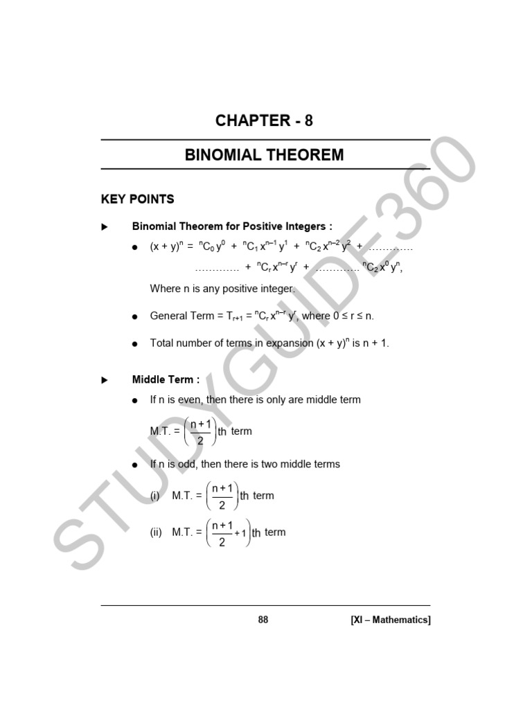 Binomial Theorem for Class 11 | PDF | Complex Analysis | Mathematical ...
