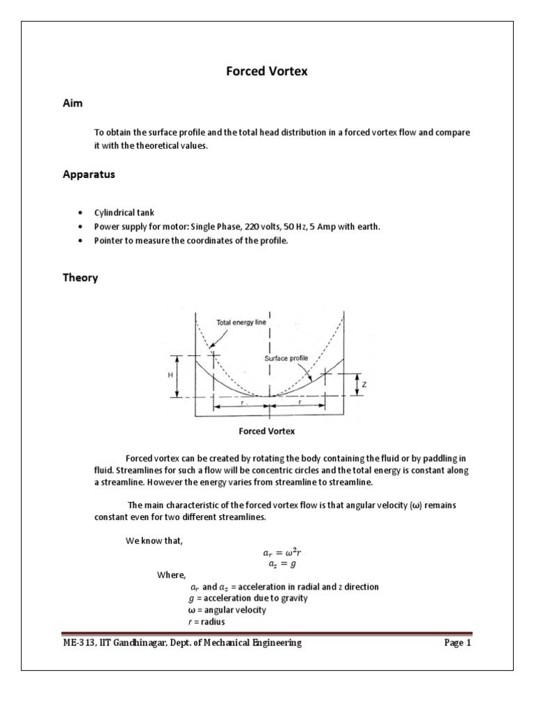 Forced Vortex Flow Experiment Analysis | PDF | Vortices | Acceleration